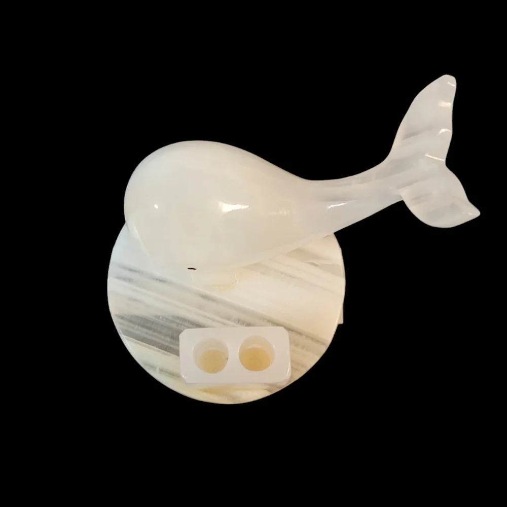 Vintage Marble Carved Whale Pencil Holder